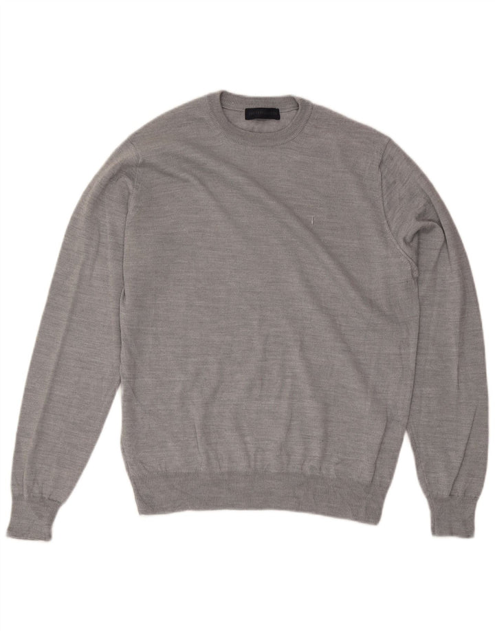 Męski sweter z okrągłym dekoltem Trussardi, średnioszara wełna