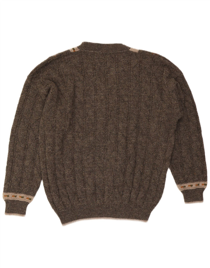 Noba 1950 Męski sweter z dekoltem w szpic IT 52 Duża wełna w kolorze khaki