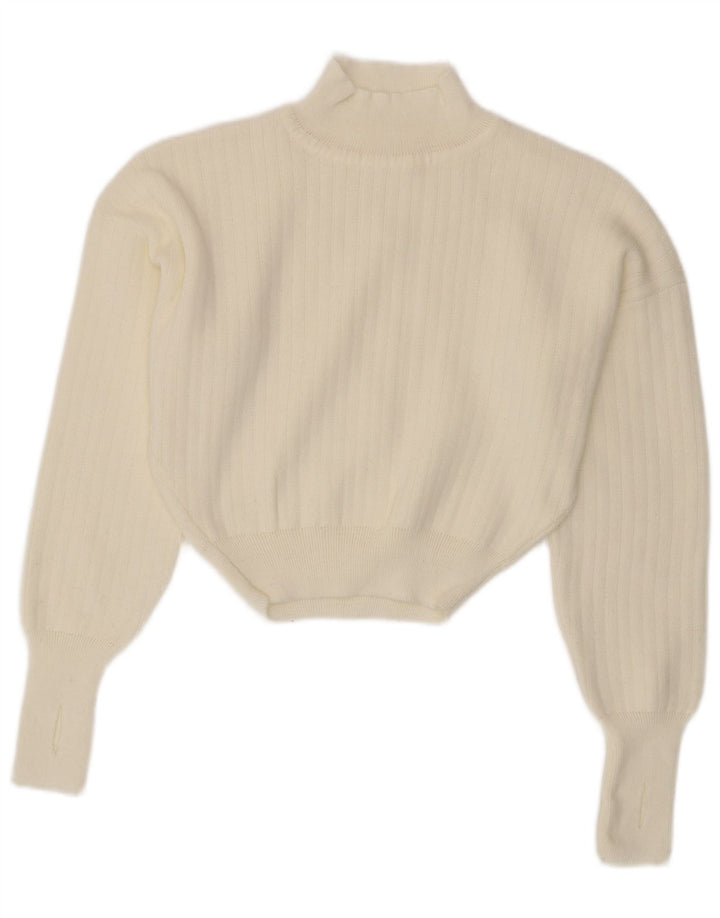 Vintage damski sweter z golfem UK 14, średni biały