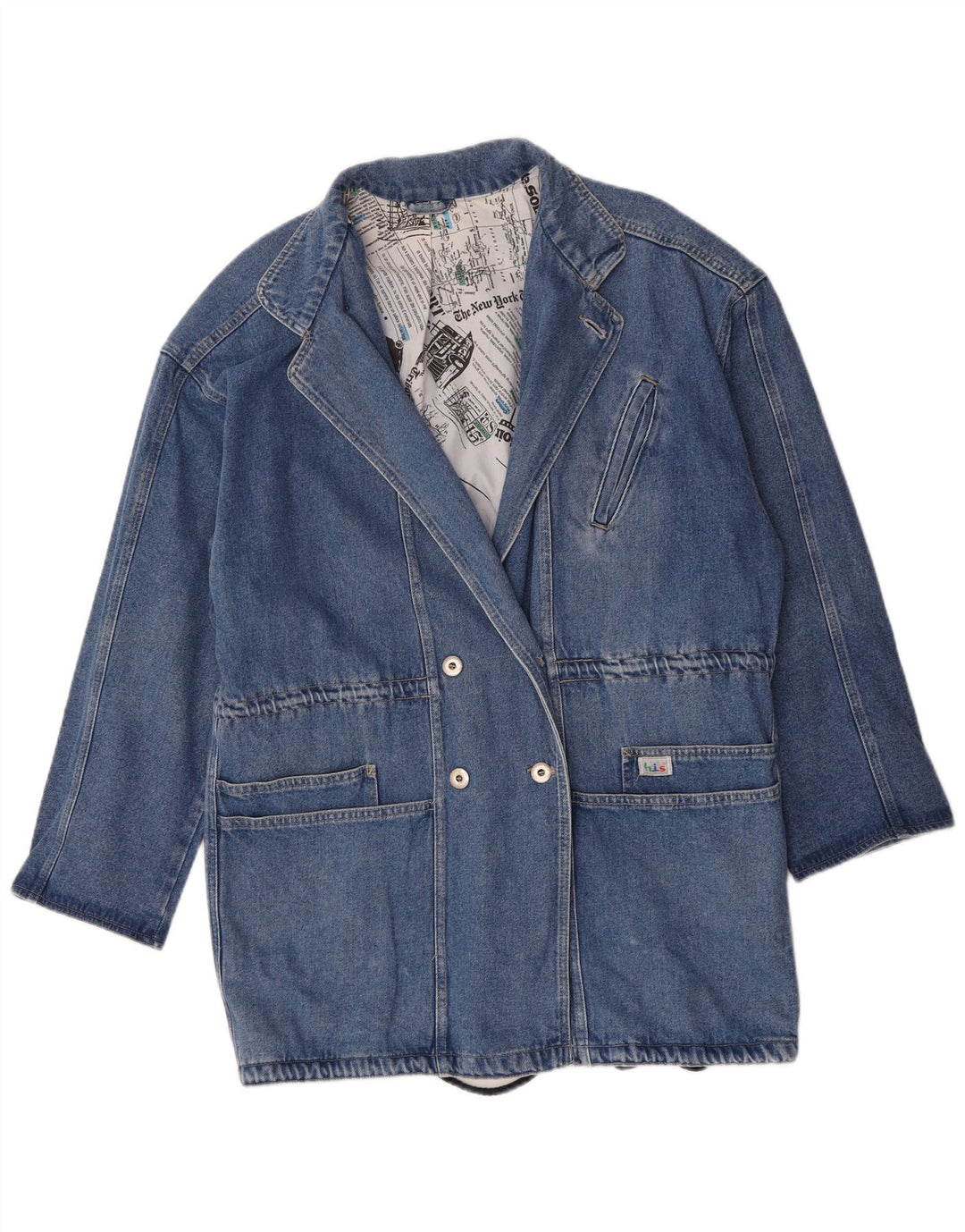 Vintage damska marynarka z długimi rękawami i długimi rękawami UK 16, duża niebieska