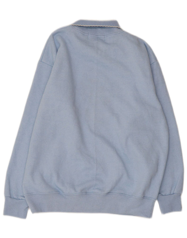 Damski sweter polo VINTAGE UK 14 Średni niebieski w kwiatowy motyl