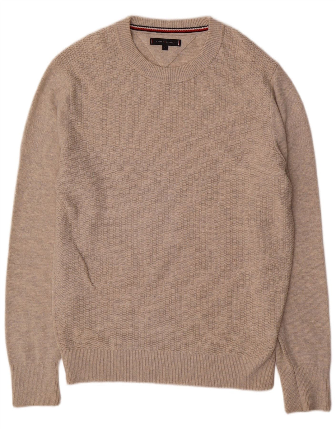 Męski sweter z okrągłym dekoltem Tommy Hilfiger, duży, beżowy