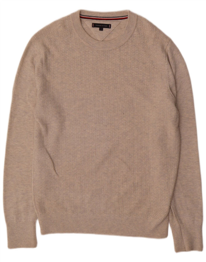 Męski sweter z okrągłym dekoltem Tommy Hilfiger, duży, beżowy