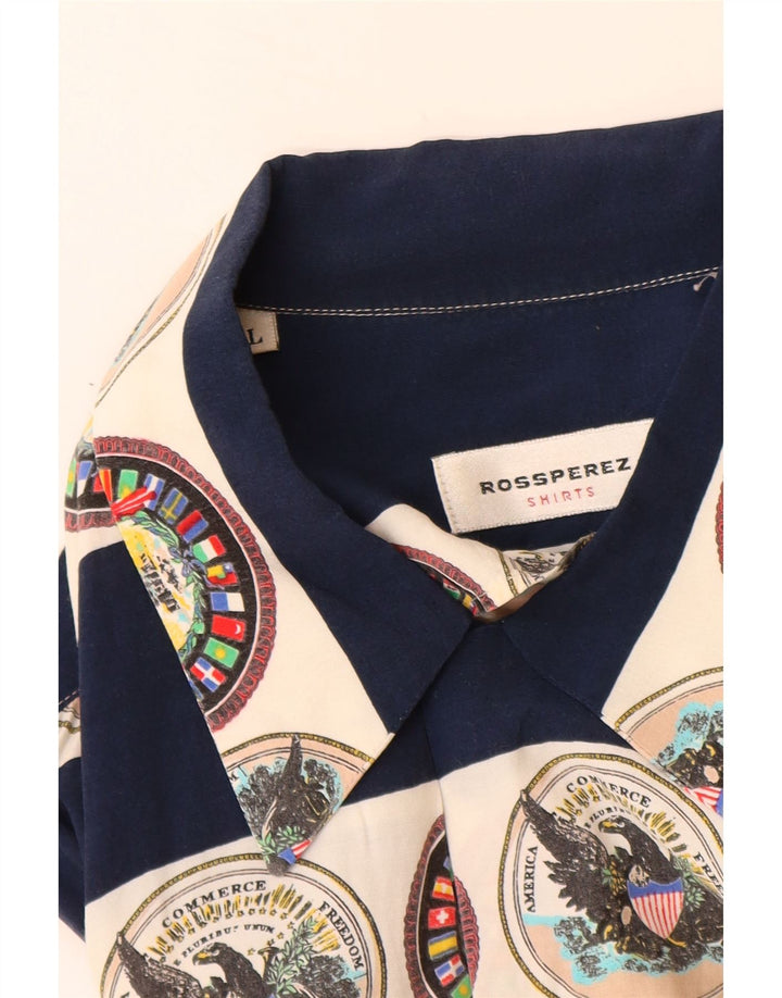 Męska koszula z krótkim rękawem VINTAGE z grafiką, duża, wiskozowa w granatowe paski