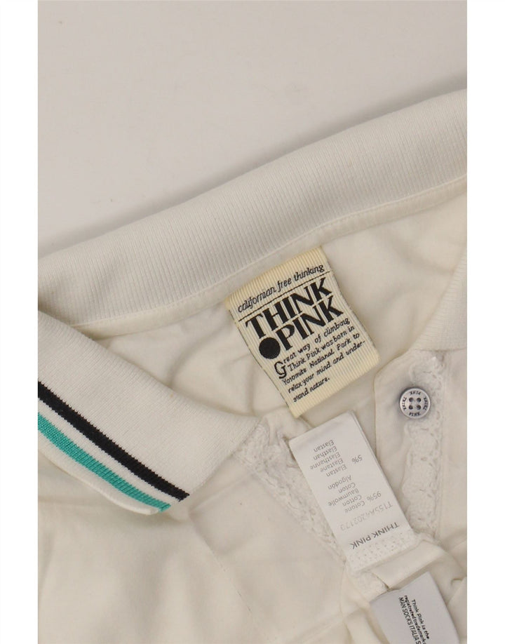 Damska graficzna koszulka polo THINK PINK UK 8, mała, biała, bawełniana