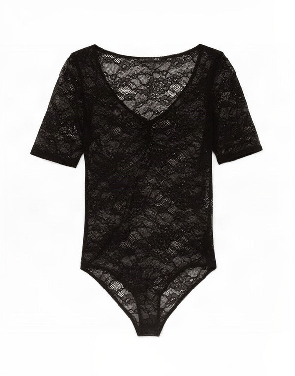 Body damskie Zara Prześwitujące body UK 8, małe, czarne w kwiaty