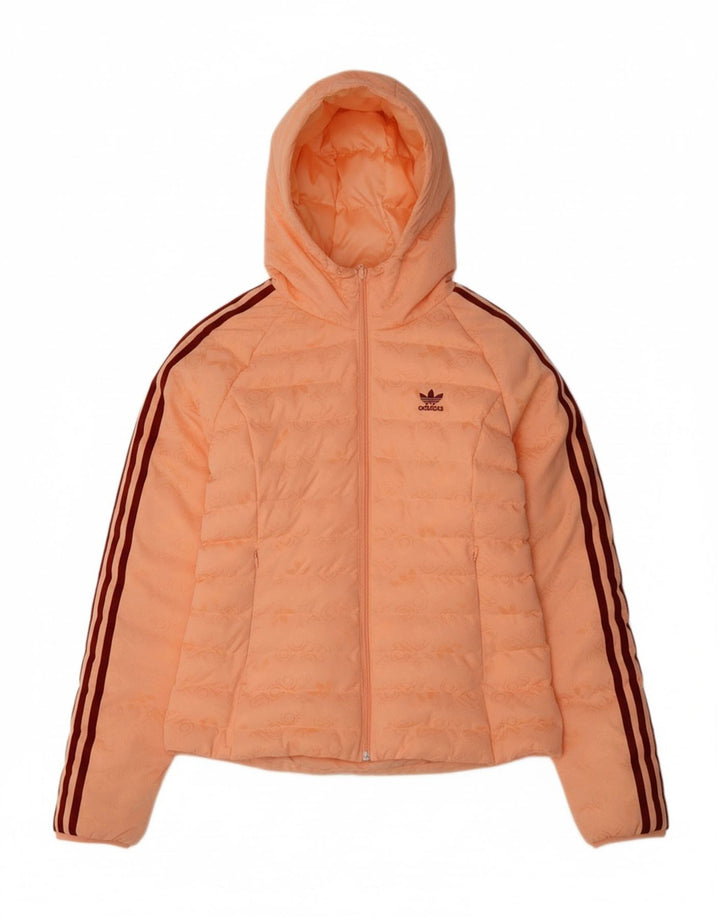 ADIDAS Womens Hooded Padded Jacket UK 12 Medium Orange Polyester Sports