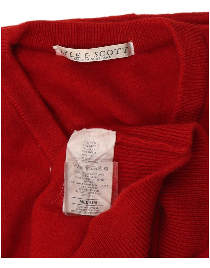 Męski sweter z dekoltem w kształcie litery V, Lyle & Scott, średniej wielkości czerwona wełna