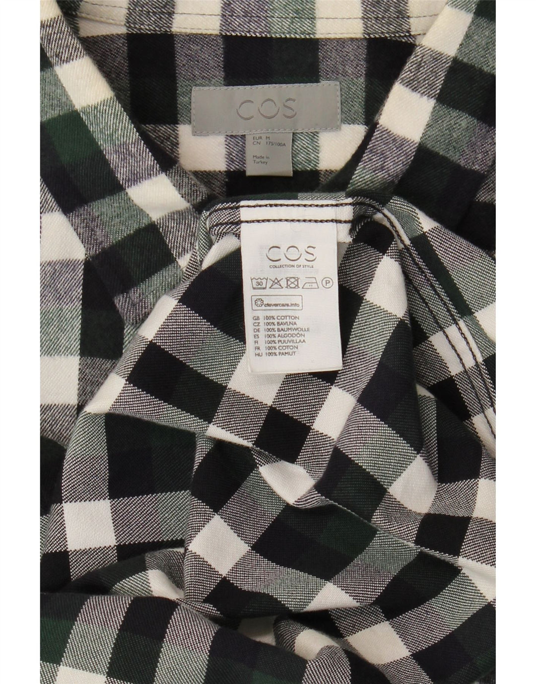 Cos Męska koszula flanelowa, bawełniana w średnią zieloną kratkę