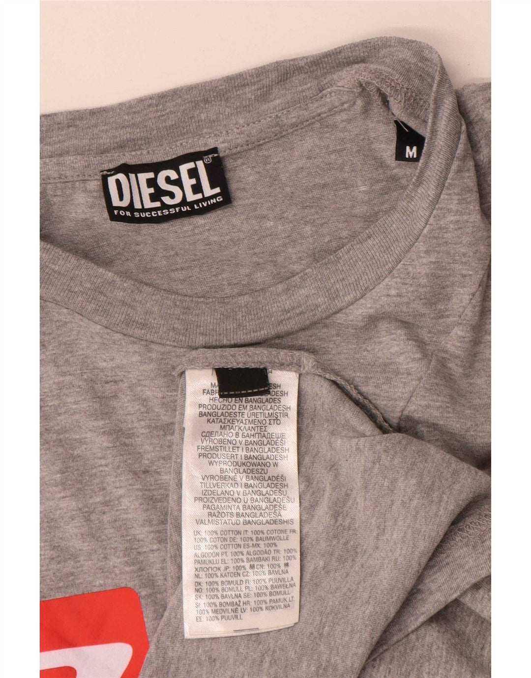 Męska koszulka z grafiką Diesel, średnia, szara, nakrapiana bawełna