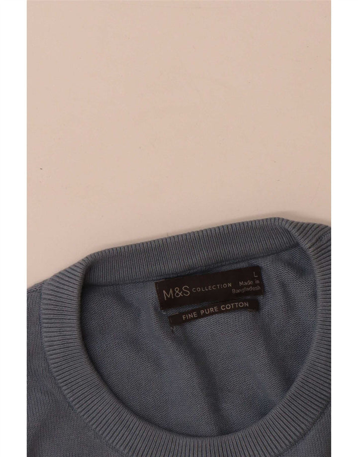 Marks & Spencer Męski sweter z okrągłym dekoltem, duży, niebieski, bawełniany