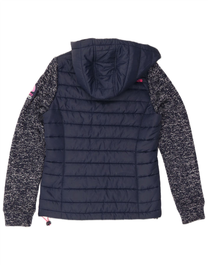 Damska wyściełana kurtka z kapturem Superdry UK 8, mały, granatowy, nakrapiany poliester