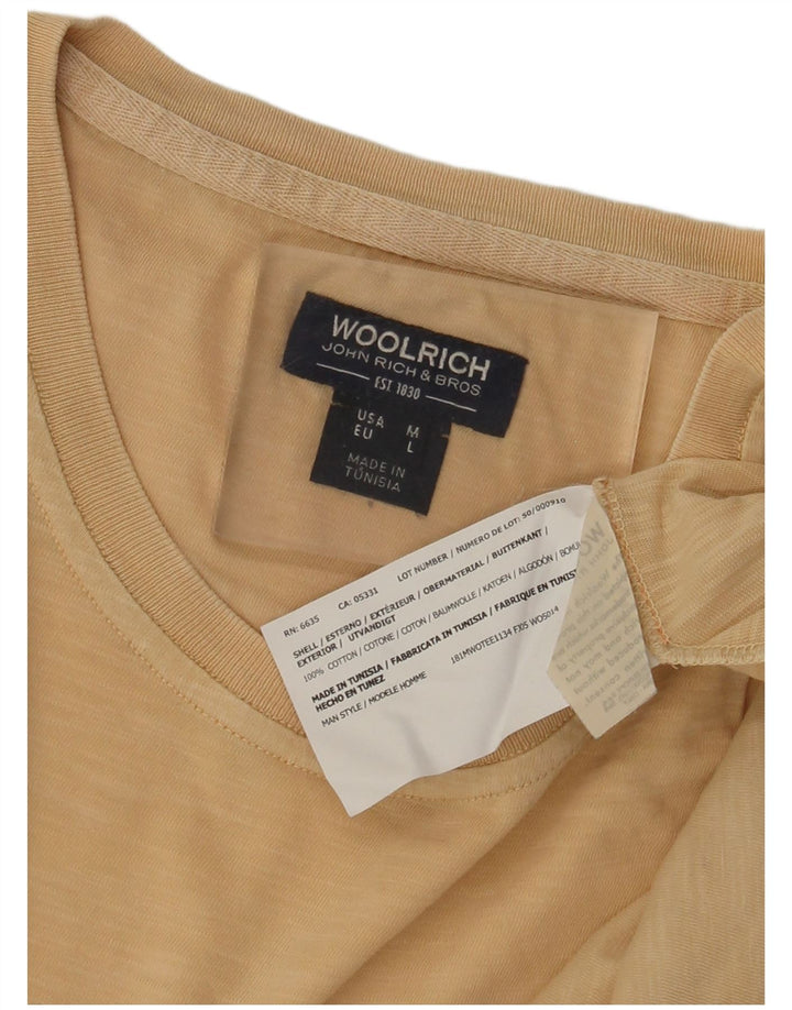 Męski T-shirt z grafiką Woolrich, duży, beżowy, bawełniany
