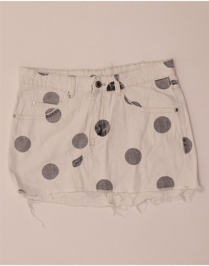 Zara Damska Trafaluc Mini Spódnica Denim Średnia W28 Biała Polka Dot
