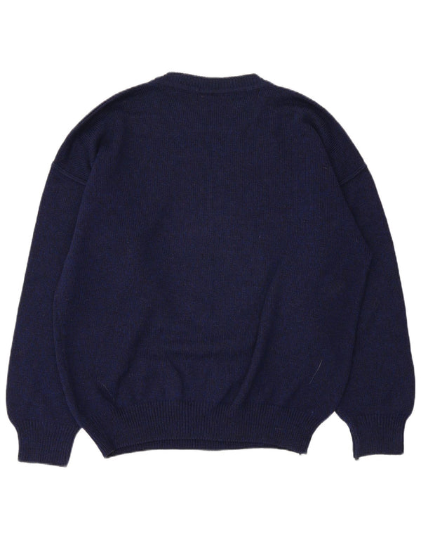 Męski sweter w stylu vintage z okrągłym dekoltem IT 50, średni granatowy