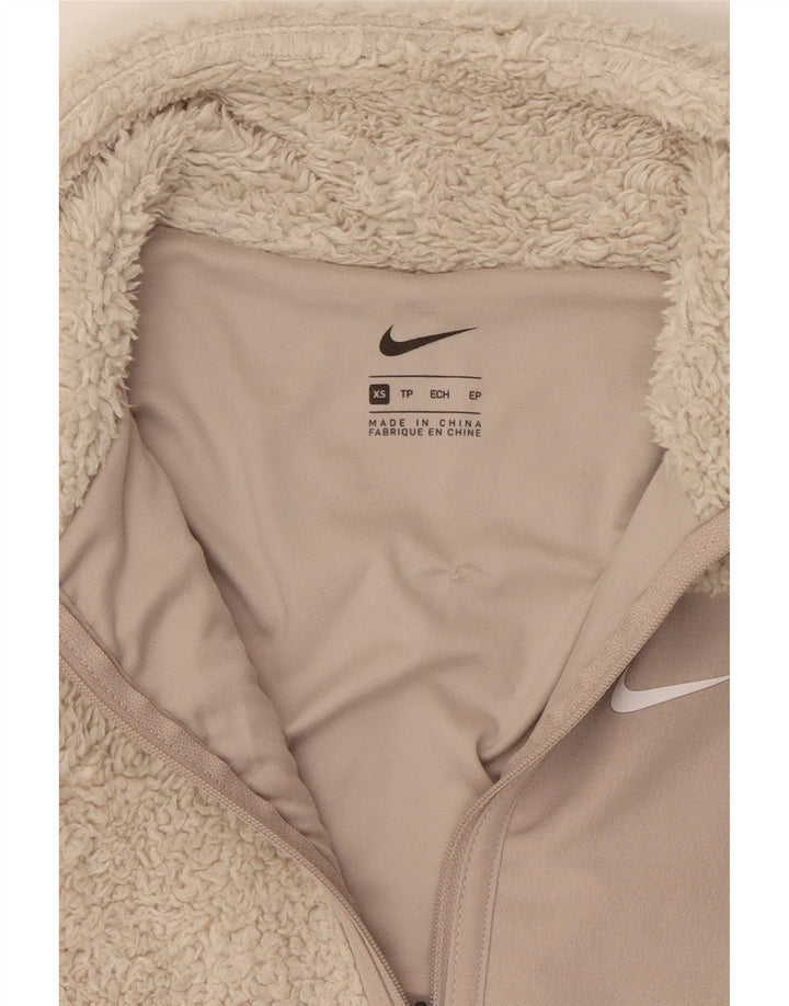 Damska kurtka polarowa oversize NIKE UK 6 XS, beżowy poliester z blokami kolorów