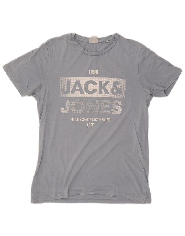 Męski T-shirt z grafiką Jack & Jones, bawełniany, średni niebieski