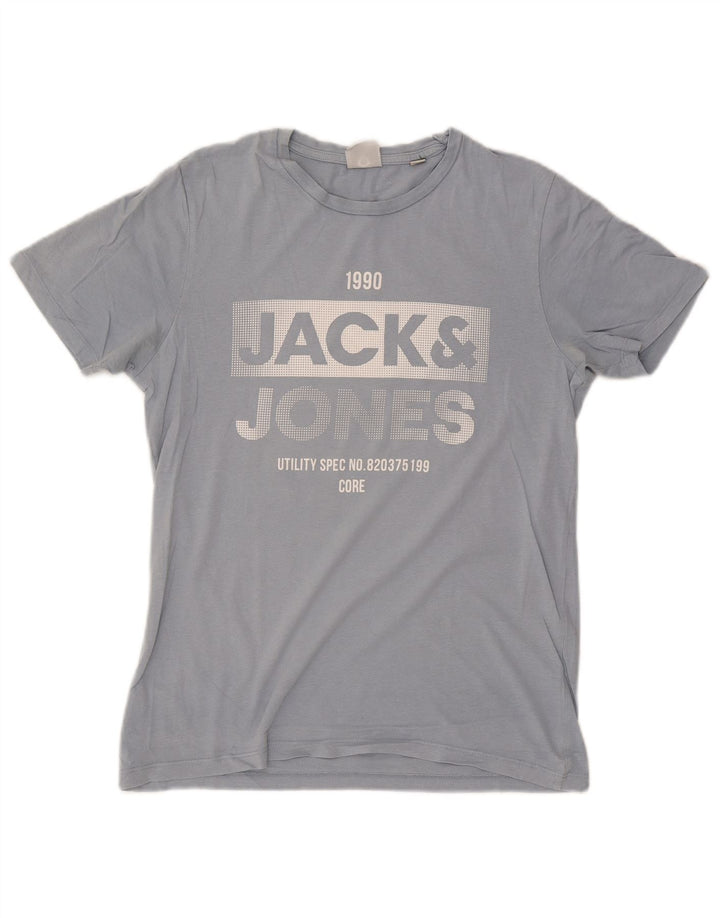 Męski T-shirt z grafiką Jack & Jones, bawełniany, średni niebieski
