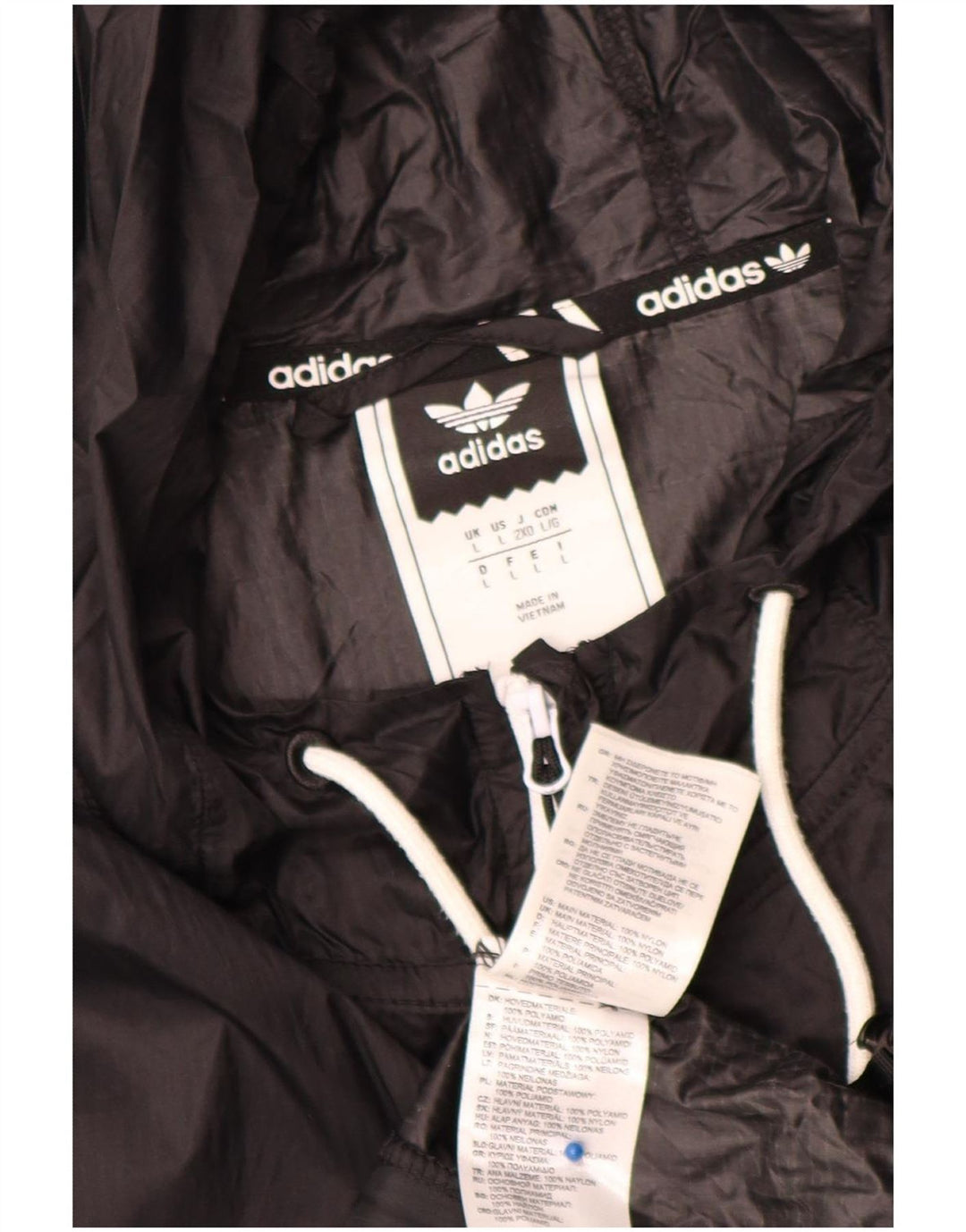 Męska kurtka przeciwdeszczowa Adidas z kapturem UK 40, duża, czarna nylonowa