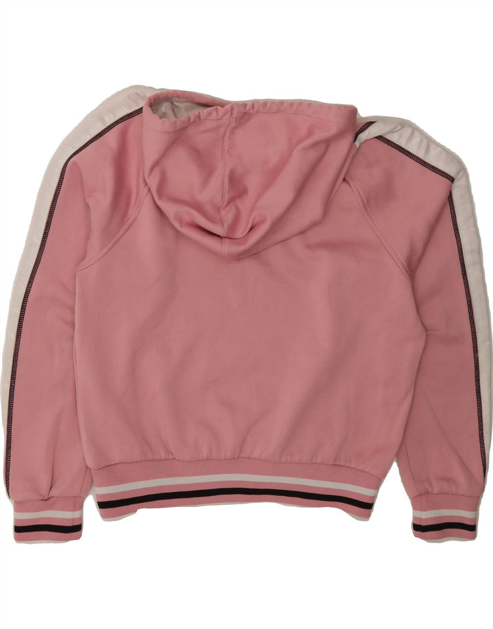 PUMA Womens Graphic Hoodie Jumper UK 12 Medium Pink Colourblock Polyester Vintage Puma and Second-Hand Puma from Messina Hembry 