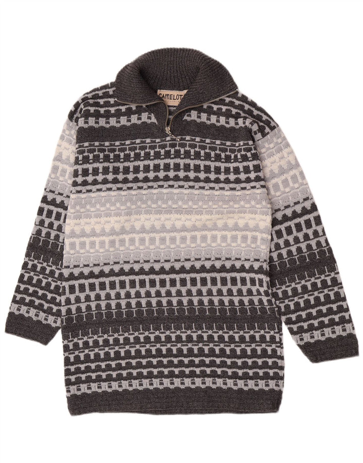 Męski sweter z zamkiem Camelot, mały, szary, geometryczny klasyk