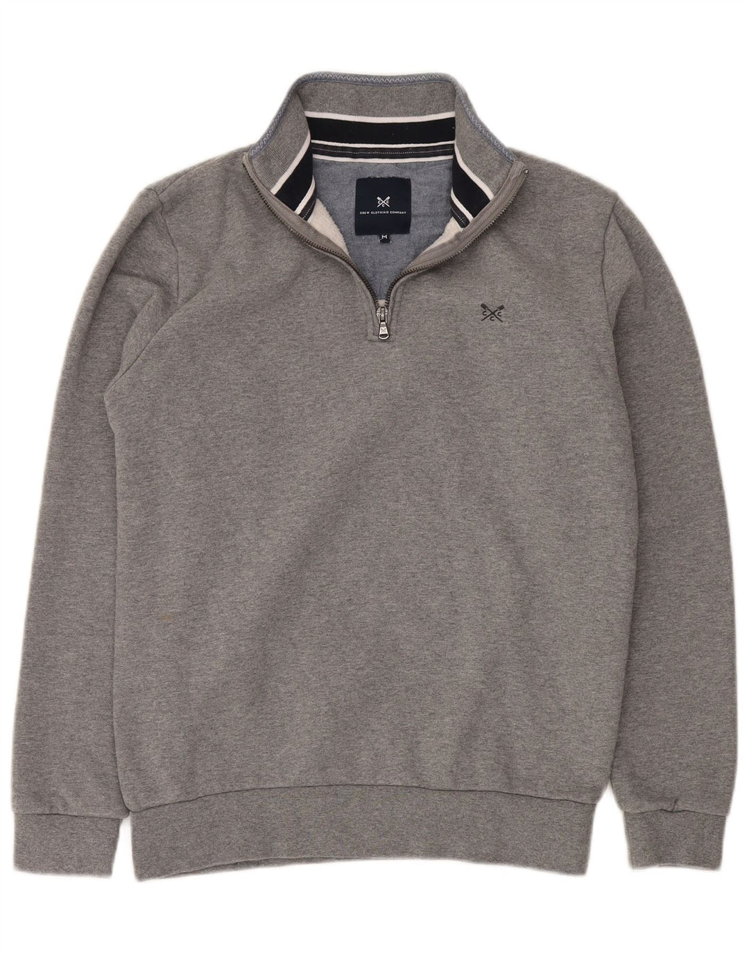 CREW CLOTHING Męski sweter z zamkiem błyskawicznym, średnioszary, bawełniany