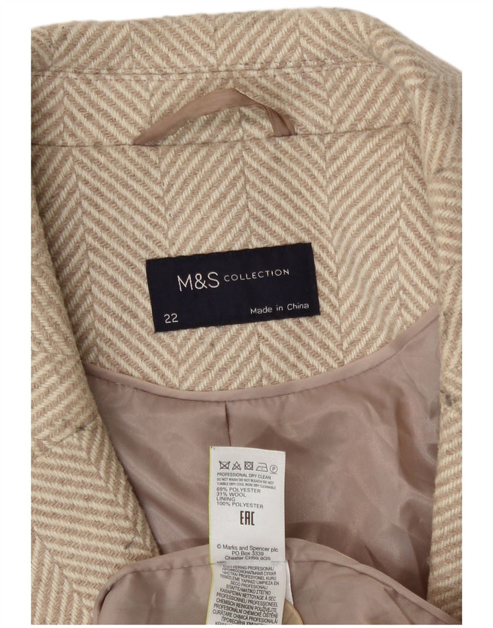 Marks & Spencer Płaszcz damski UK 22 3XL Beżowy poliester w jodełkę