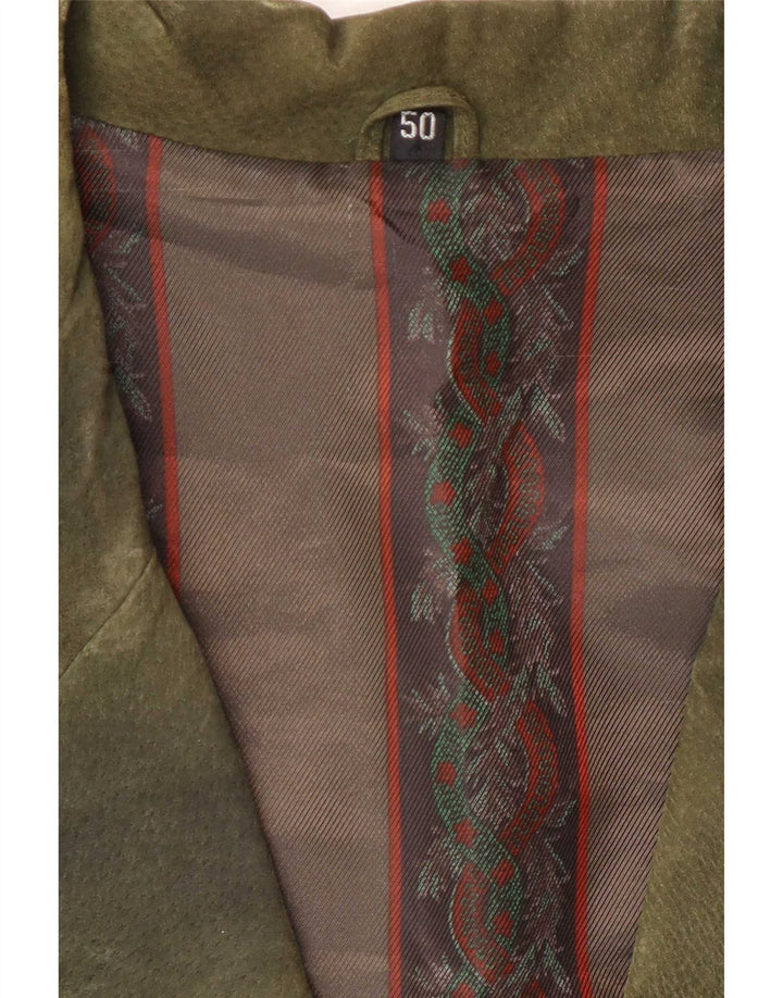 Vintage damska marynarka zapinana na 3 guziki, EU 50 3XL, zielona skóra