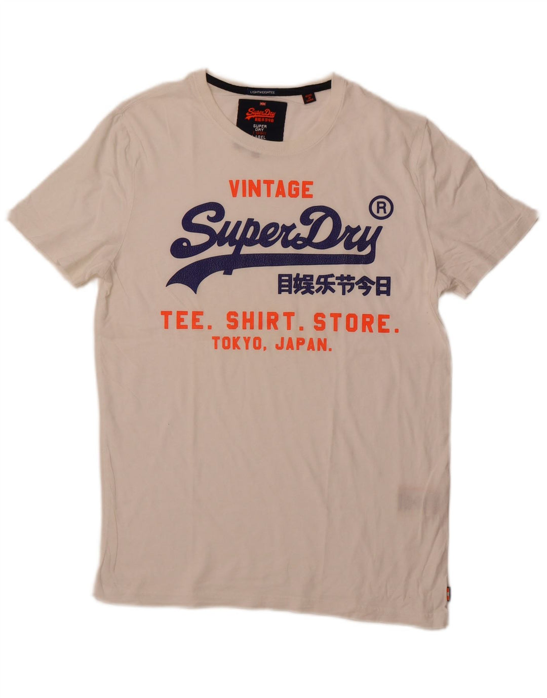 SUPERDRY Męski T-shirt z grafiką, duży, biały, bawełniany