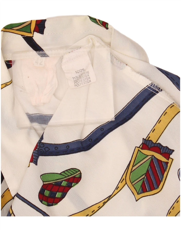 Damska koszula VINTAGE z abstrakcyjnym wzorem, prześwitująca IT 42, średnia biel