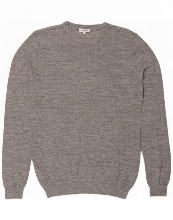 Reiss Męski sweter z okrągłym dekoltem, mały, szary, nakrapiany wełniany