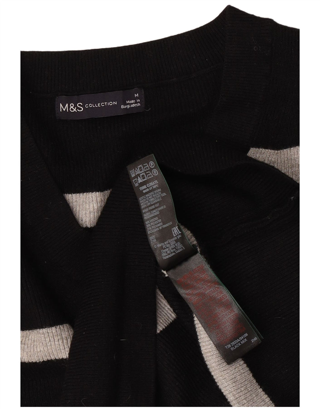 Marks & Spencer Damski sweter z dekoltem w kształcie litery V, UK 14, średnie czarne paski