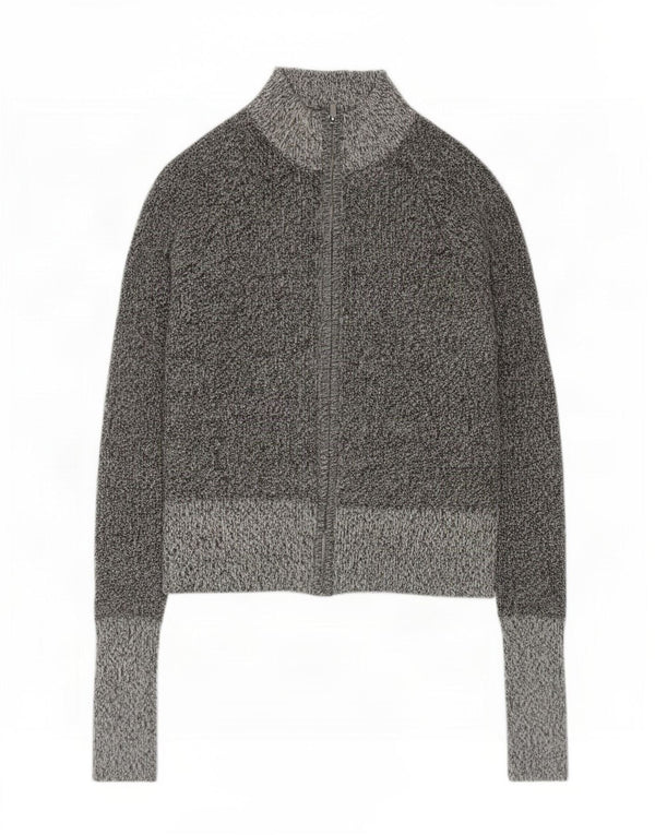 Sweter damski w stylu vintage, UK 12, średnioszary, wełniany w cętki