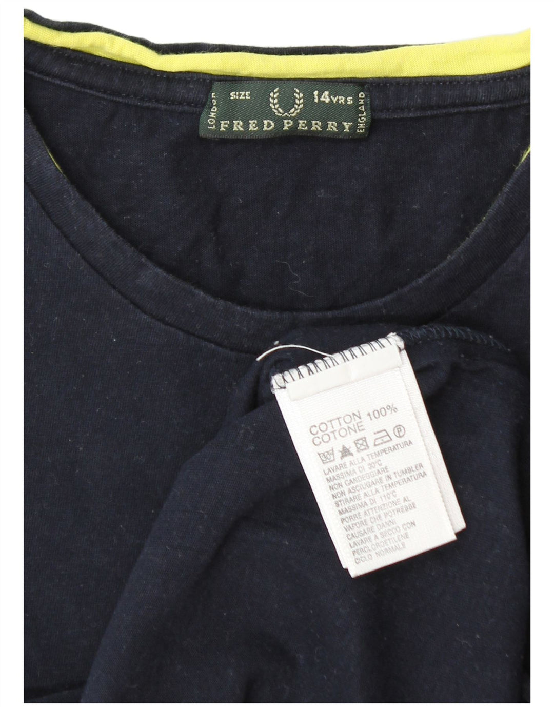 FRED PERRY Boys T-Shirt Top 13-14 Years Navy Blue Cotton