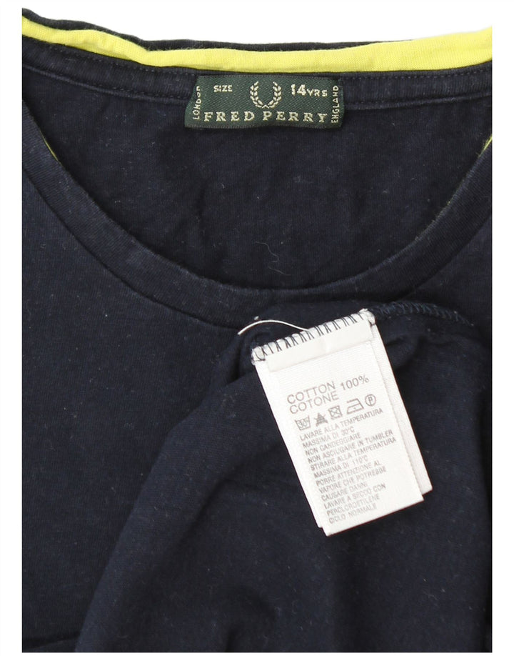 FRED PERRY Boys T-Shirt Top 13-14 Years Navy Blue Cotton