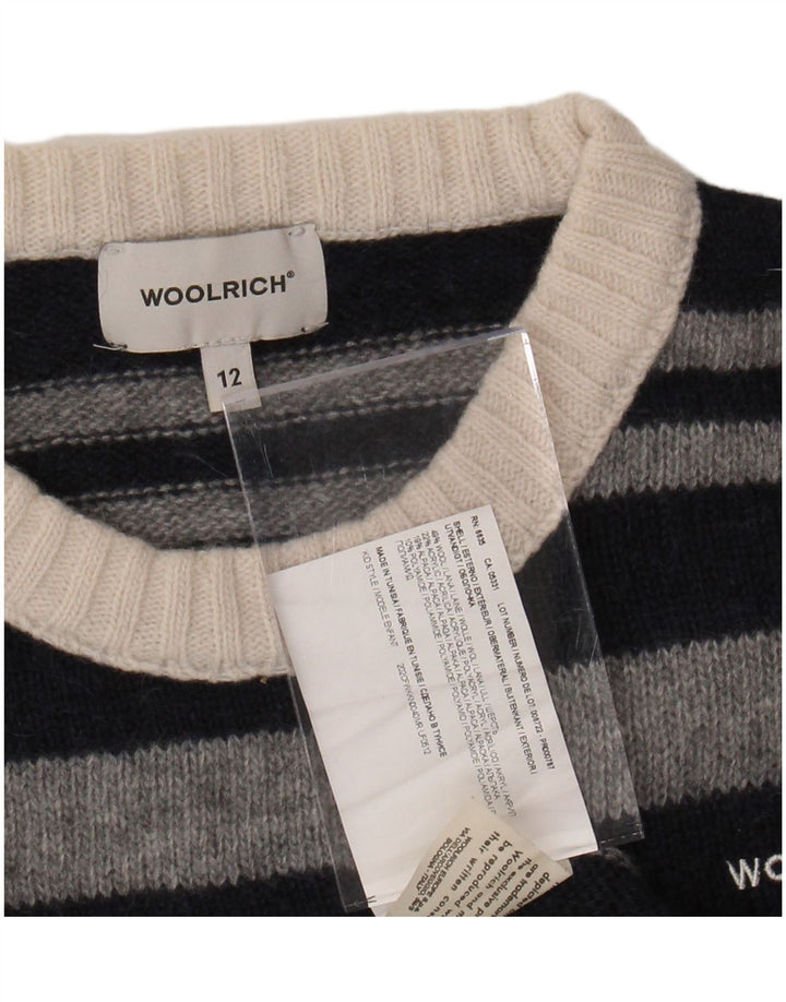 WOOLRICH Chłopięcy sweter z okrągłym dekoltem 11-12 lat, czarny, wełniany w paski