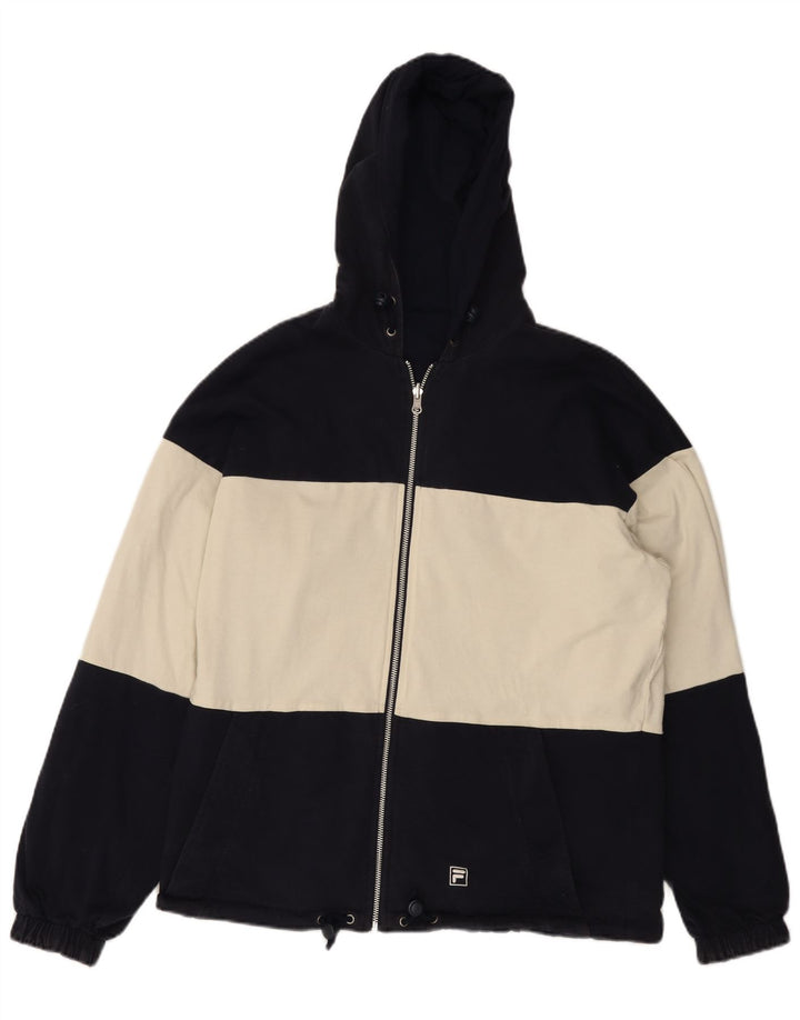 Męska dwustronna kurtka z kapturem FILA IT 50, duża, granatowa, z blokami kolorów