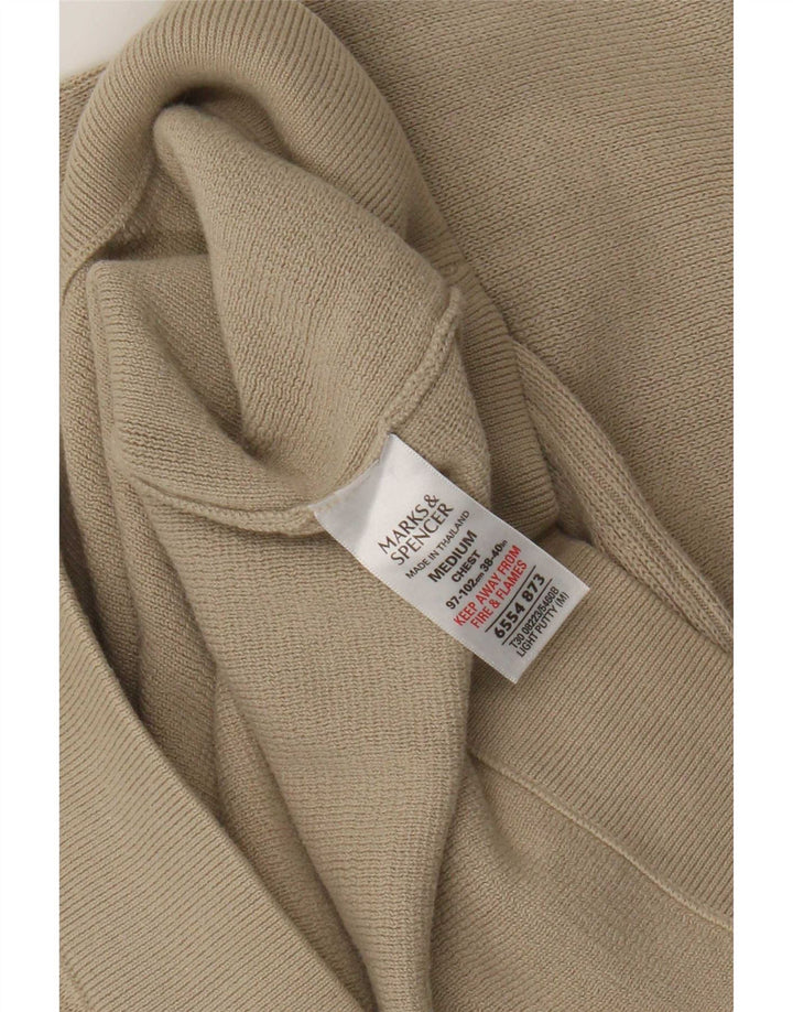 Marks & Spencer Męski sweter z okrągłym dekoltem, średnio beżowy, bawełniany