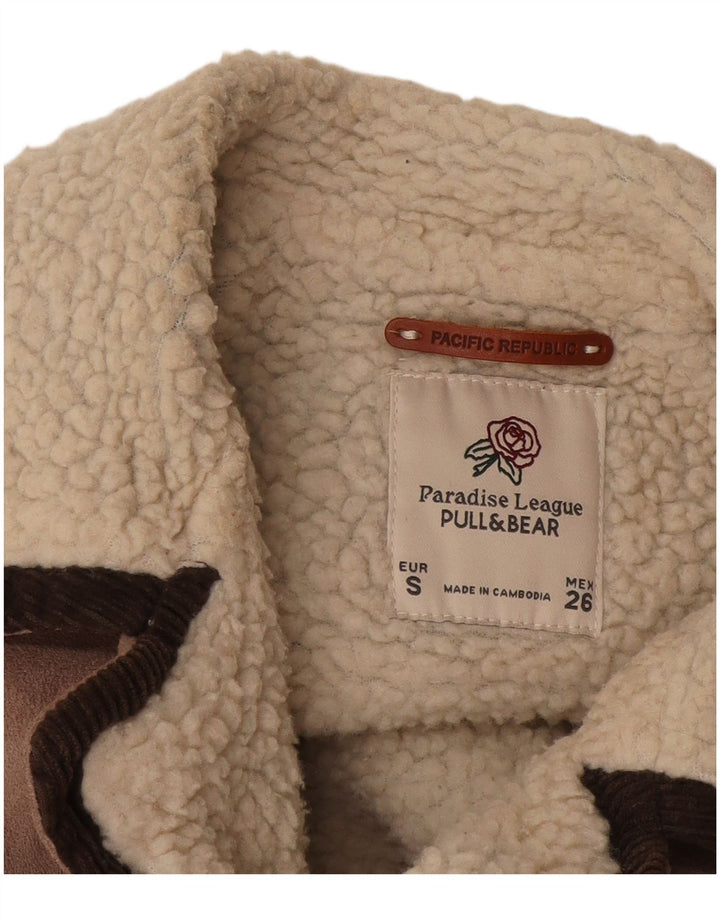 Damska kurtka sztruksowa Pull & Bear Sherpa UK 10 w małych brązowych blokach kolorów