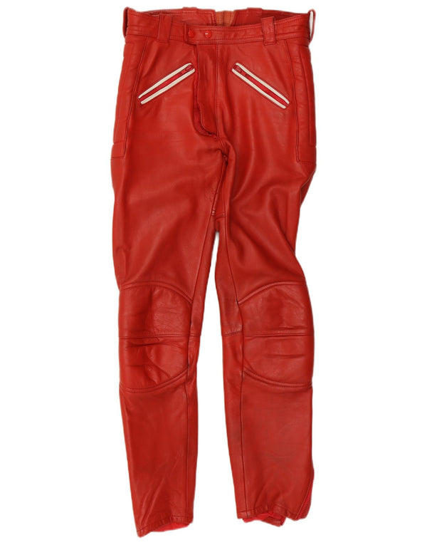 Vintage męskie skórzane spodnie Moto Racer IT 48 Medium W30 L29 czerwona skóra