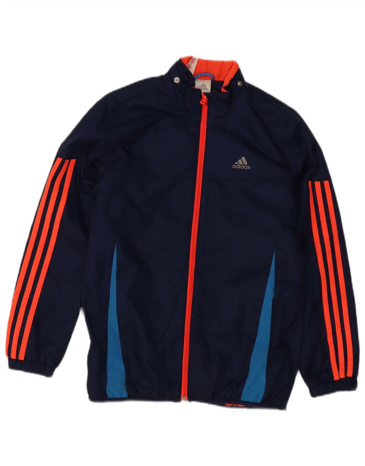 Chłopięca kurtka wiatrówka Adidas 11-12 lat, granatowa, z blokami kolorów, poliamid
