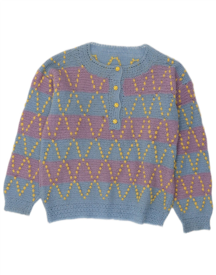 Damski sweter zapinany na guziki w stylu VINTAGE UK 12 w średnie niebieskie paski