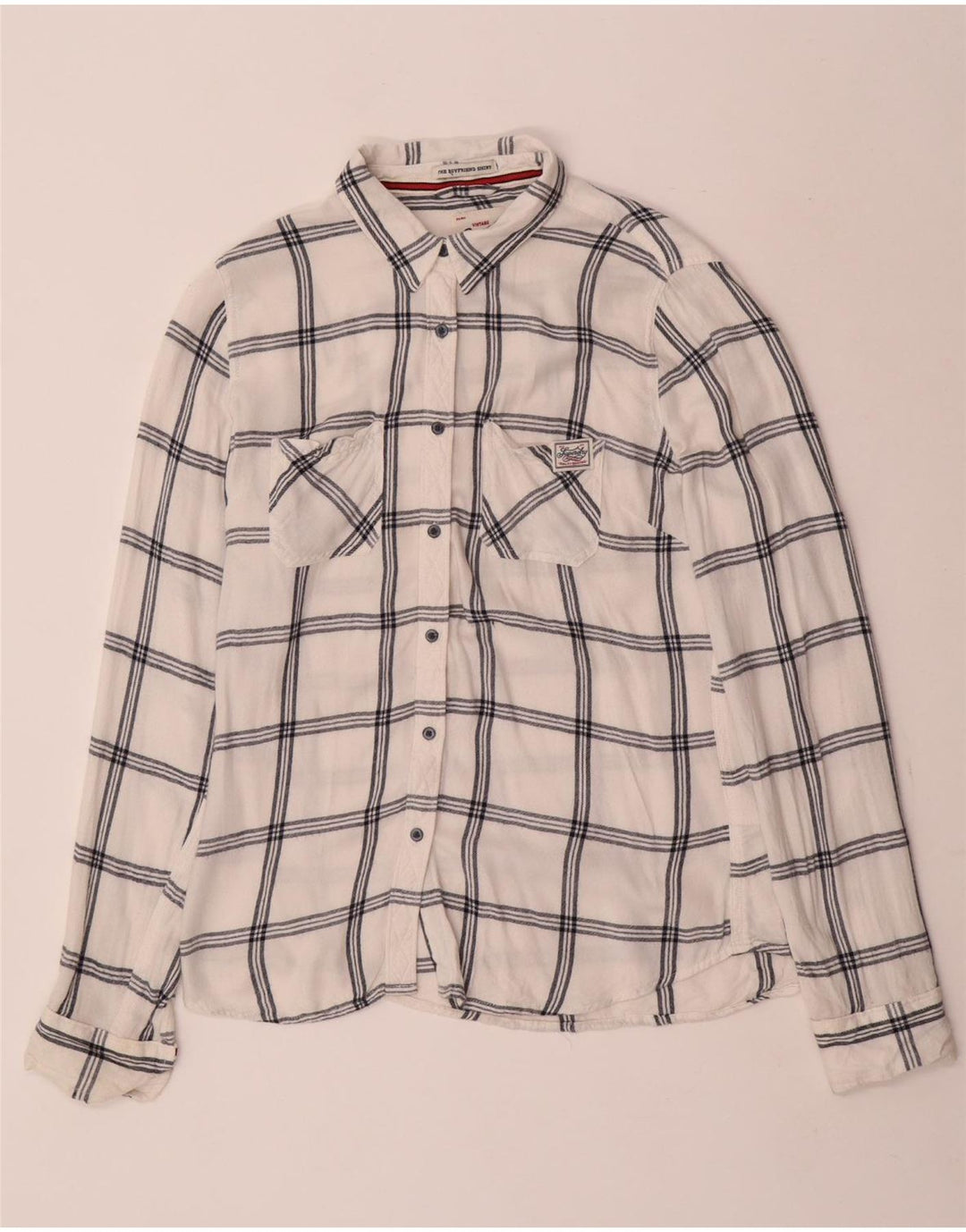 Damska koszula flanelowa Superdry Boyfriend UK 14, wiskoza w średnią białą kratkę