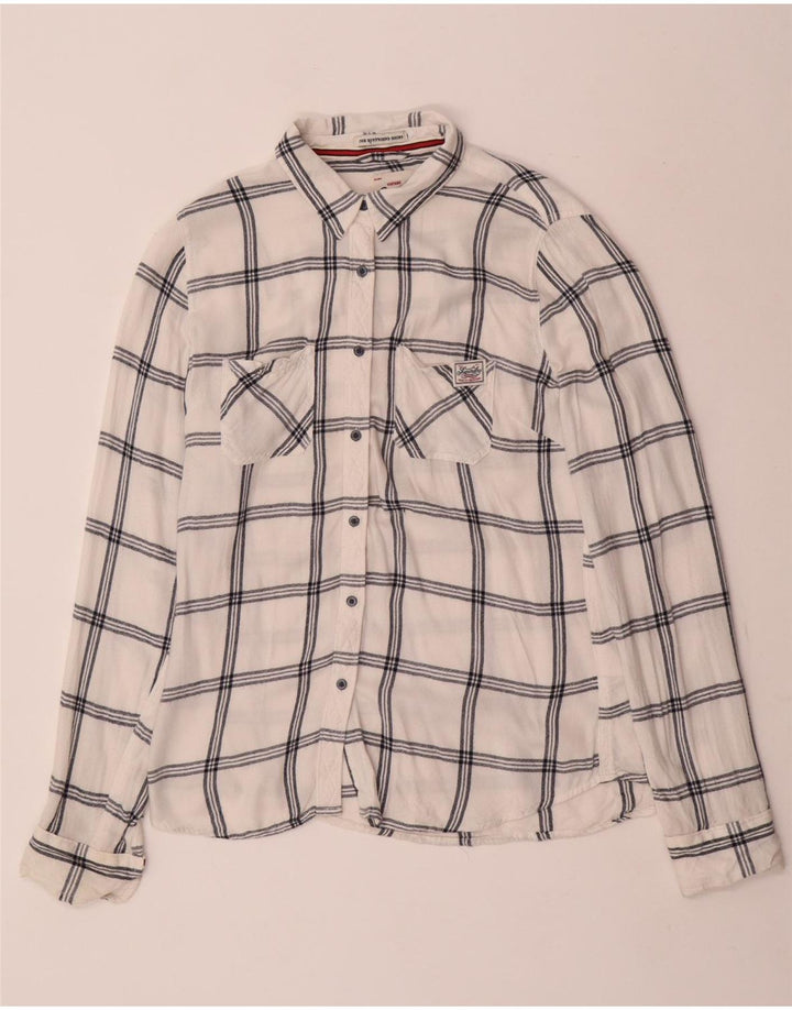 Damska koszula flanelowa Superdry Boyfriend UK 14, wiskoza w średnią białą kratkę
