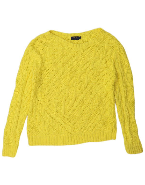 Sweter damski Polo Ralph Lauren z dekoltem w łódkę, UK 16, duży, żółty, bawełniany