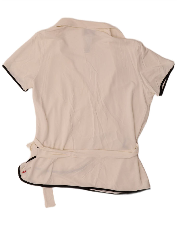 MARINA RINALDI Damska kopertowa bluzka z krótkim rękawem UK 14 Średnia biel