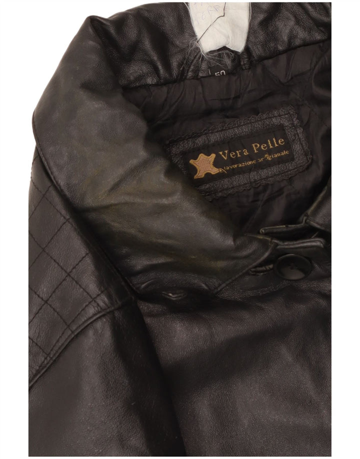 Vintage damski płaszcz skórzany IT 50 XL czarna skóra