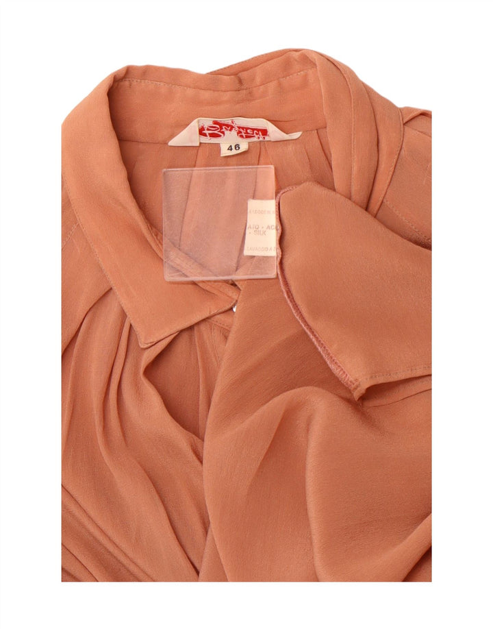 Damska bluzka koszulowa o luźnym kroju VINTAGE z długim rękawem IT 46, duża brązowa