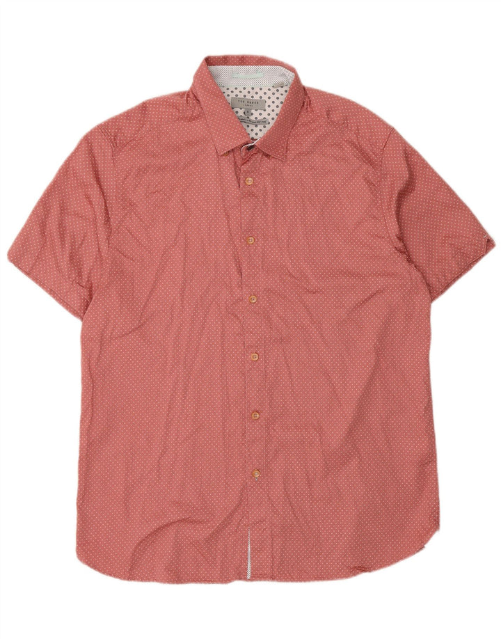 Koszula męska z krótkim rękawem Ted Baker, rozmiar 5 XL, bawełniana w różowe cętki