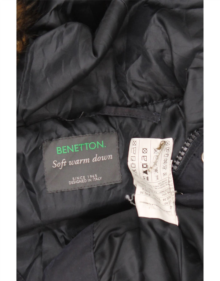 Damski płaszcz z kapturem, oversize, wyściełany Benetton UK 8, mały, granatowy